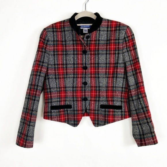 Pendleton 10P Wool Velvet Long Sleeve Christmas Plaid Blazer Suit Jacket - Picture 1 of 16